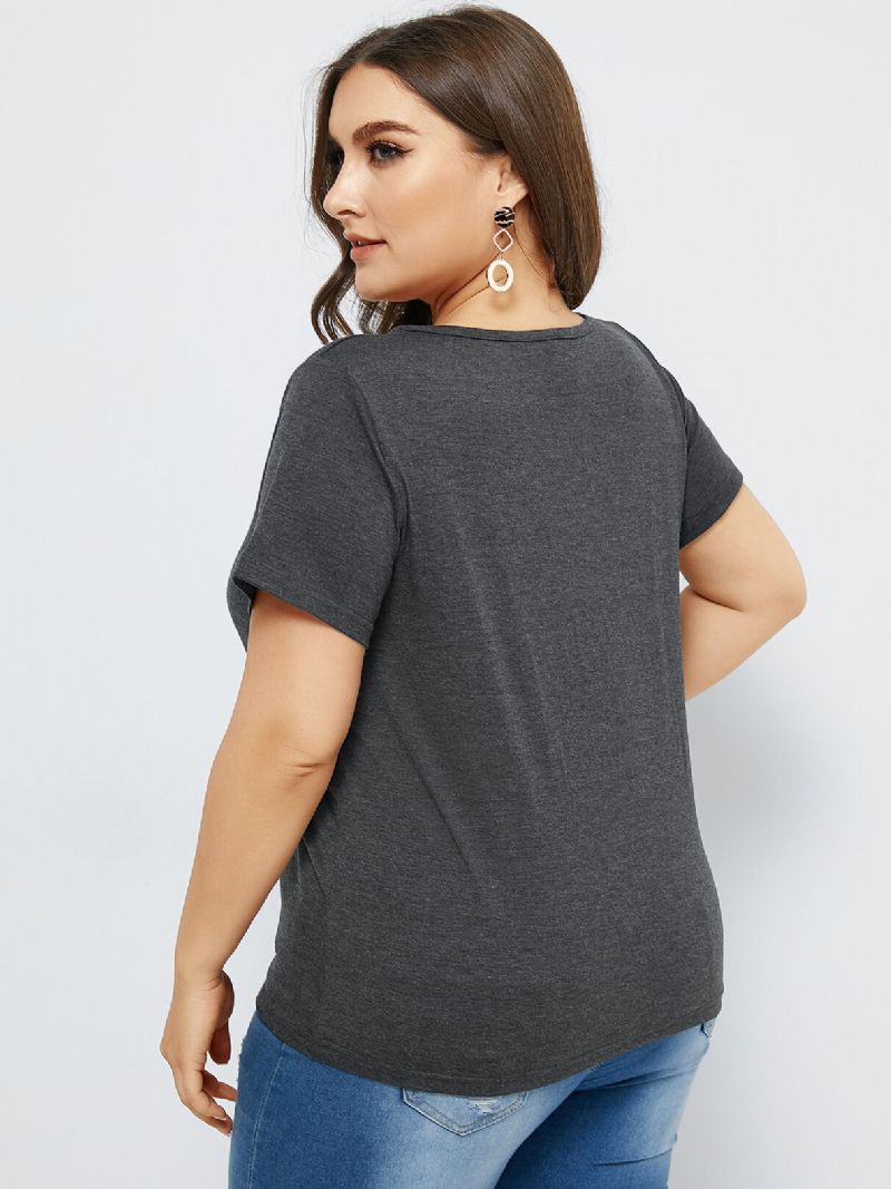 Plus Size Cut Out Kortermet T-skjorte Med Rund Hals