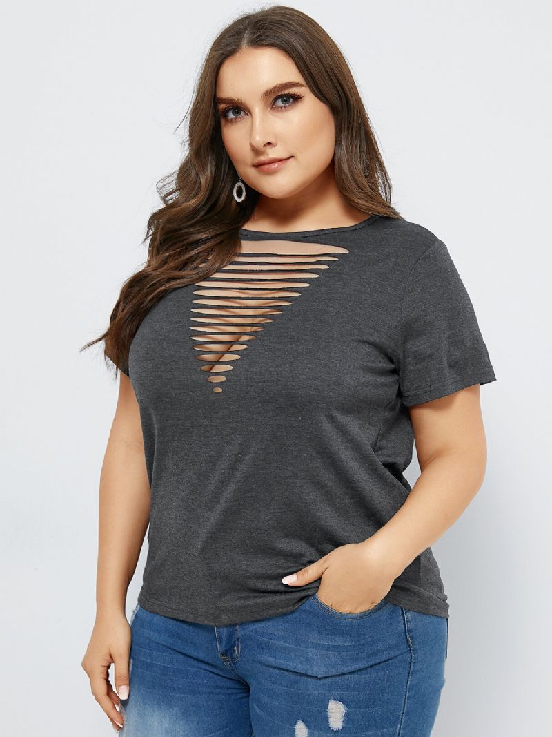 Plus Size Cut Out Kortermet T-skjorte Med Rund Hals