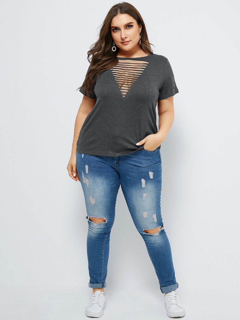 Plus Size Cut Out Kortermet T-skjorte Med Rund Hals