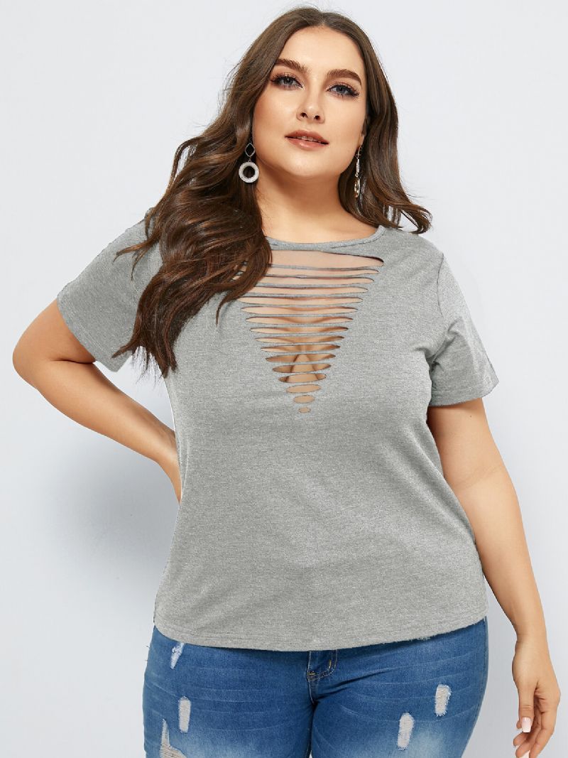 Plus Size Cut Out Kortermet T-skjorte Med Rund Hals