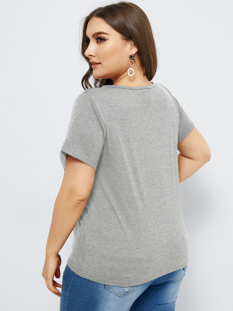 Plus Size Cut Out Kortermet T-skjorte Med Rund Hals