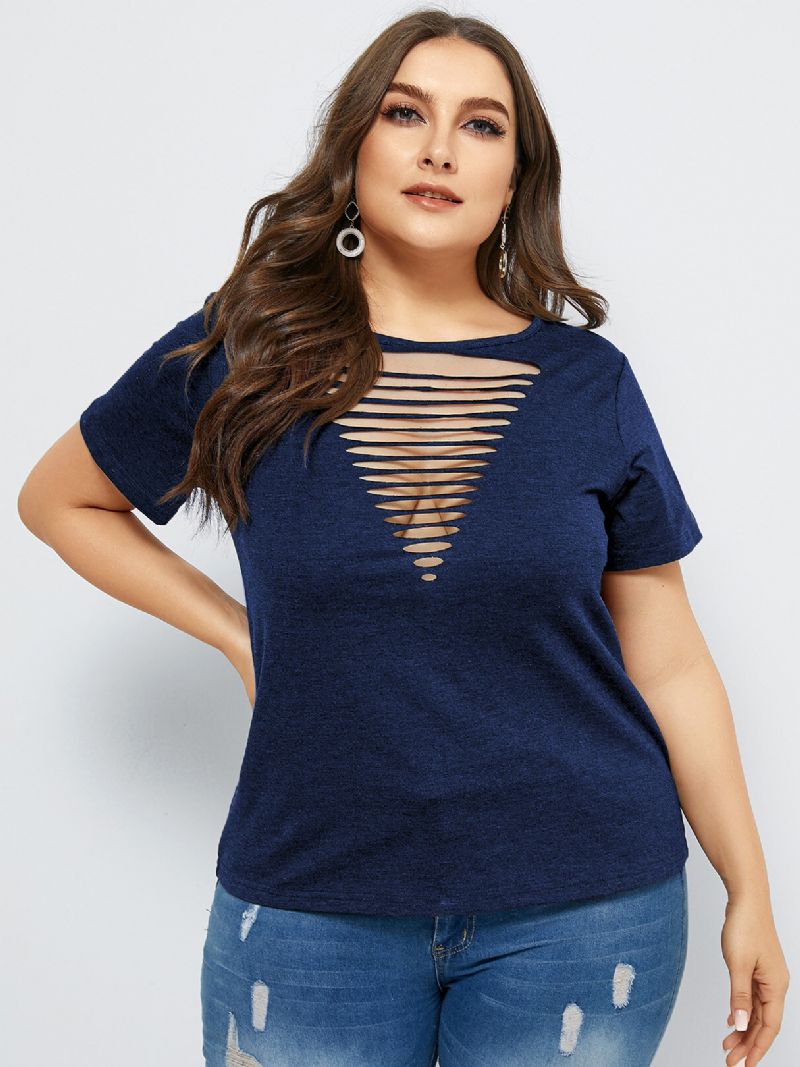 Plus Size Cut Out Kortermet T-skjorte Med Rund Hals