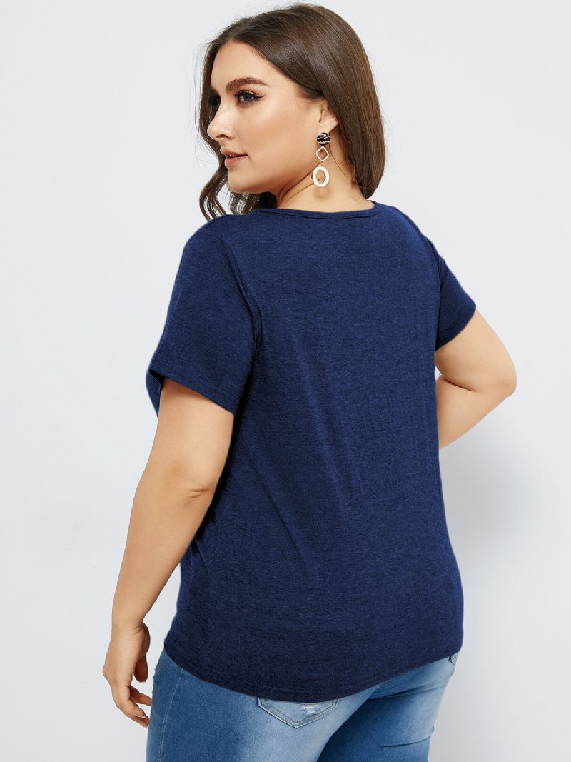 Plus Size Cut Out Kortermet T-skjorte Med Rund Hals