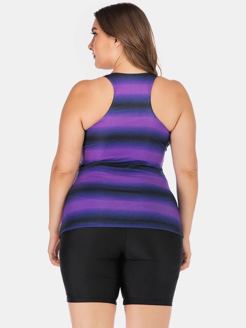 Plus Size Dame Tankini Front Bandasje Stripe Gradient Cover Belly Badetøy