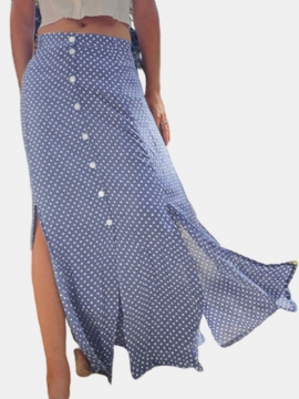 Polka Dot Print Splitt Elastisk Midje Plus Size Skjørt