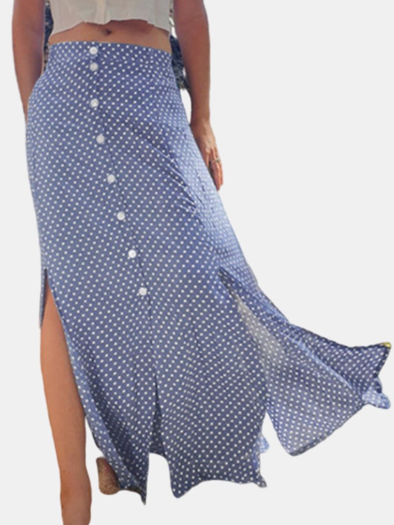 Polka Dot Print Splitt Elastisk Midje Plus Size Skjørt