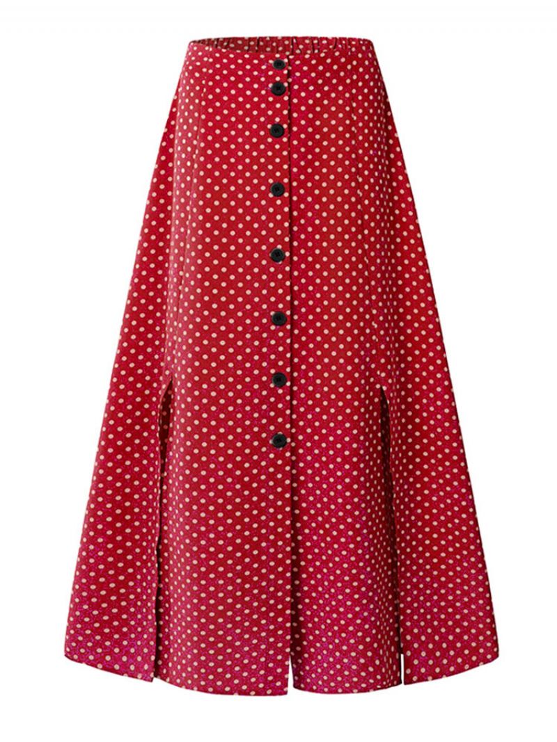 Polka Dot Print Splitt Elastisk Midje Plus Size Skjørt