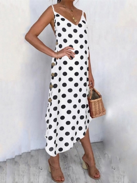 Polka Dot Side Button Spaghetti Straps Plus Size Dress