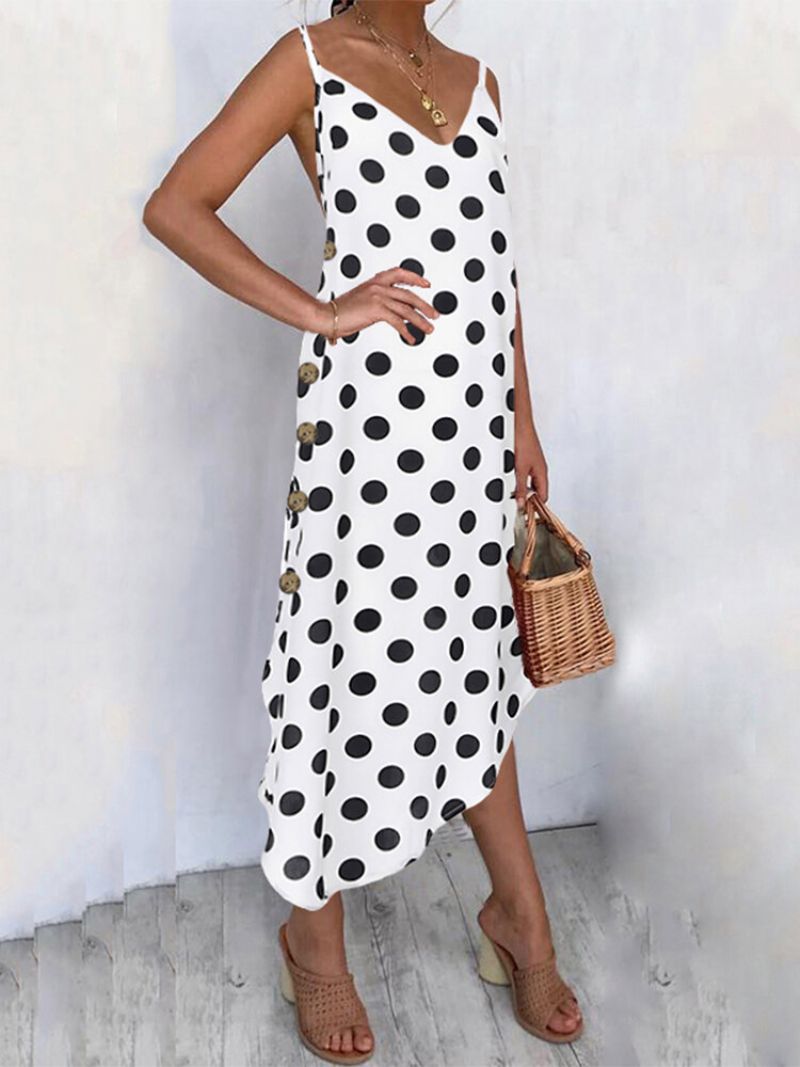 Polka Dot Side Button Spaghetti Straps Plus Size Dress