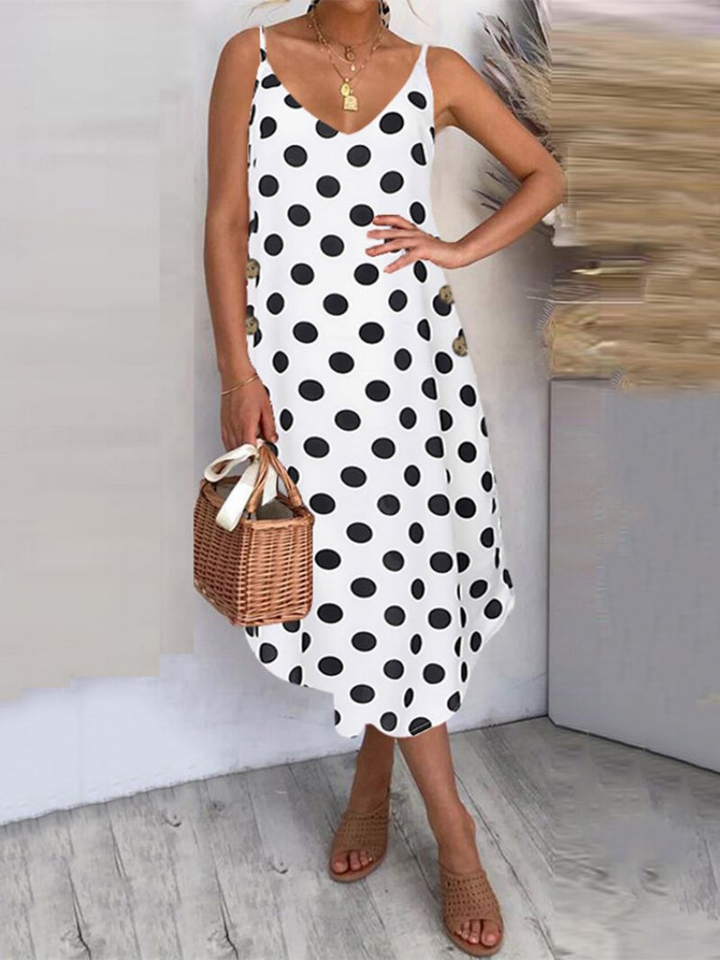 Polka Dot Side Button Spaghetti Straps Plus Size Dress