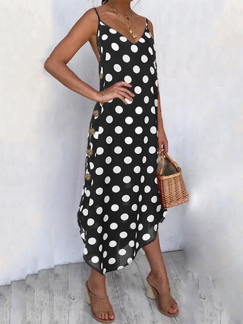 Polka Dot Side Button Spaghetti Straps Plus Size Dress