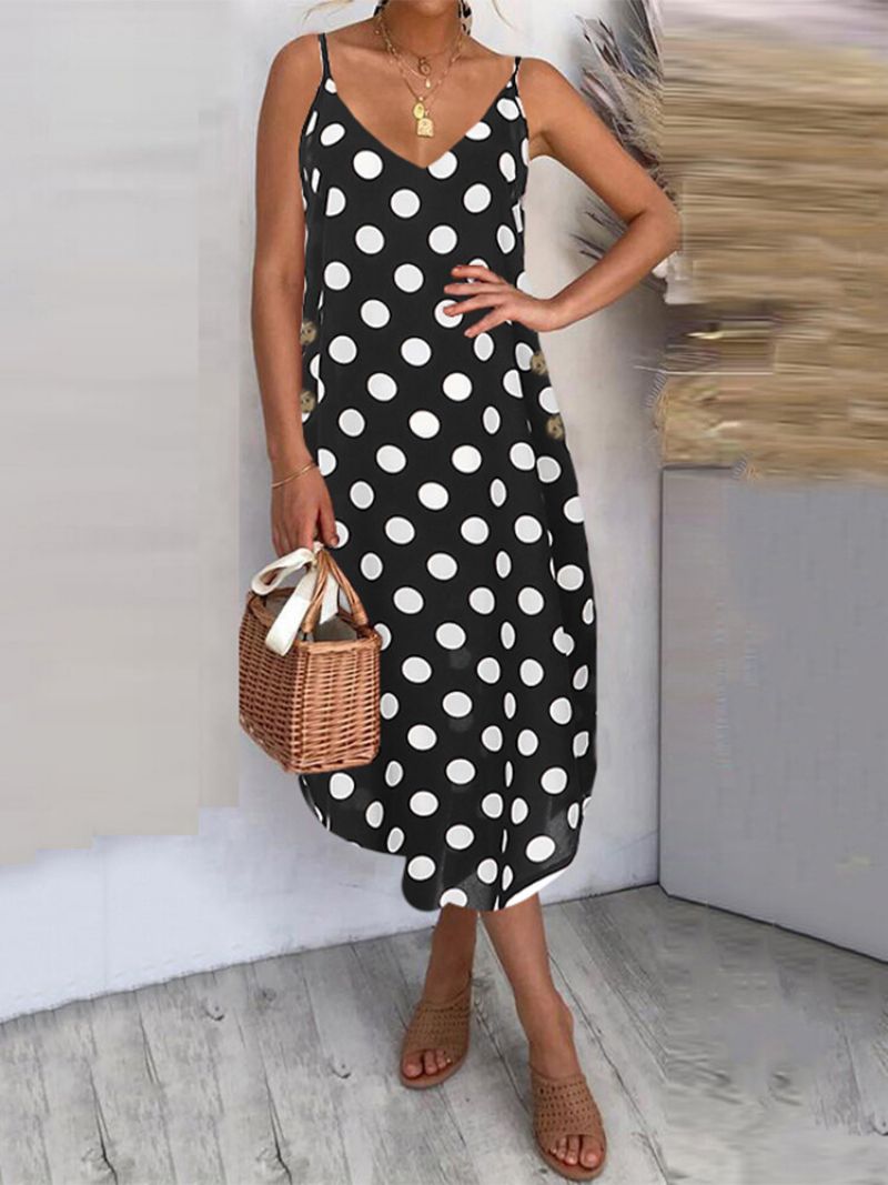 Polka Dot Side Button Spaghetti Straps Plus Size Dress