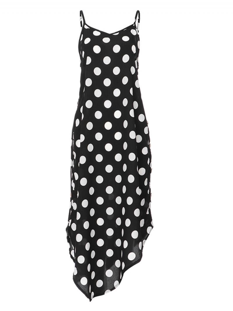 Polka Dot Side Button Spaghetti Straps Plus Size Dress