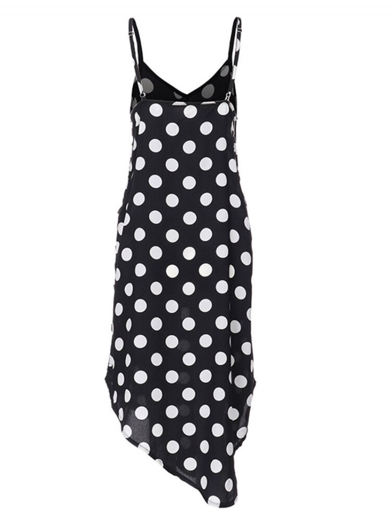 Polka Dot Side Button Spaghetti Straps Plus Size Dress