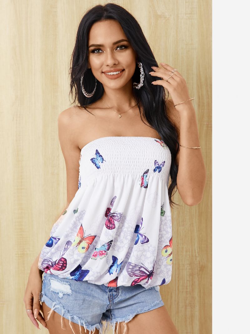 Random Floral Print Rynket Stroppeløs Tube Cami