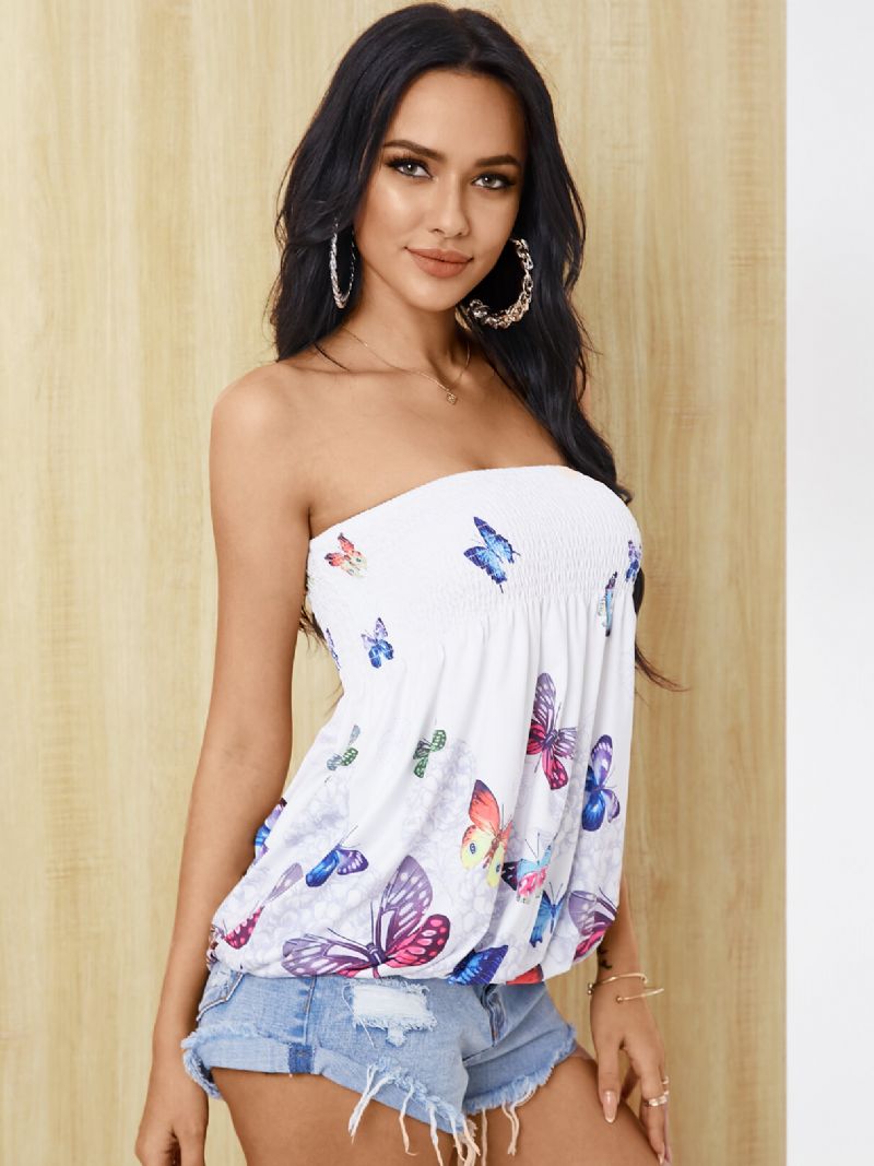 Random Floral Print Rynket Stroppeløs Tube Cami