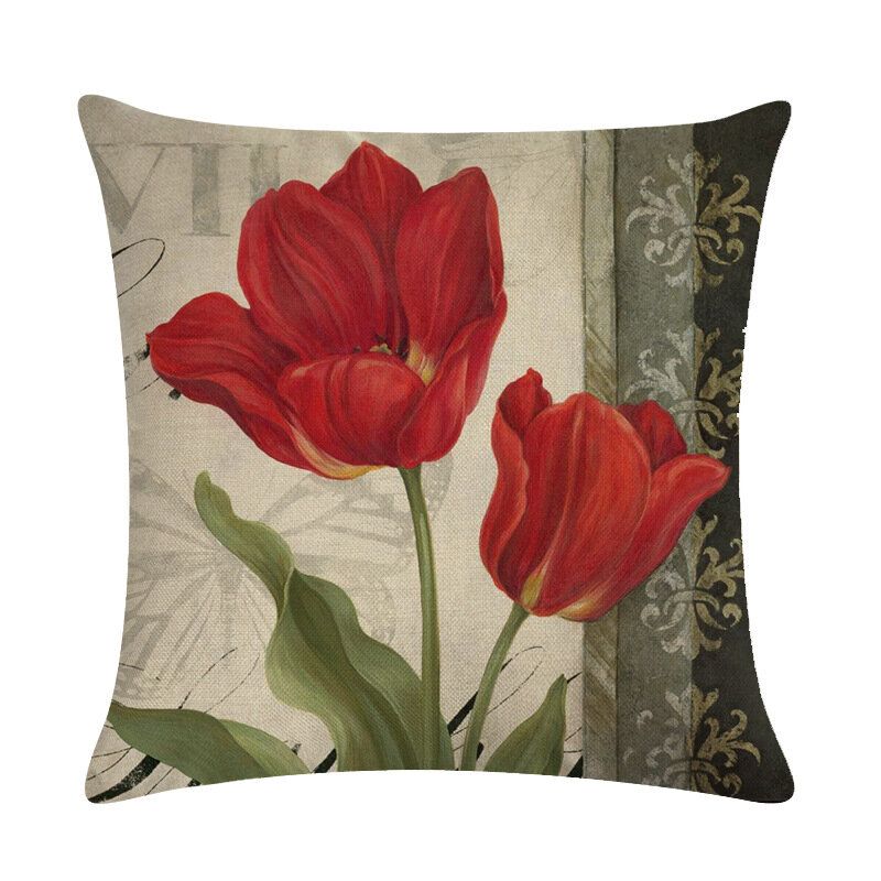 Retro Flower 45*45cm Putetrekk Lin Putepute Bil Hjemmedekorasjon Dekorativt