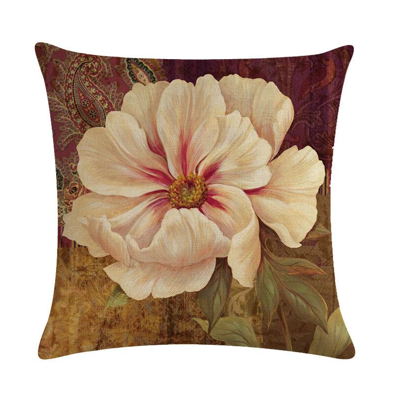 Retro Flower 45*45cm Putetrekk Lin Putepute Bil Hjemmedekorasjon Dekorativt