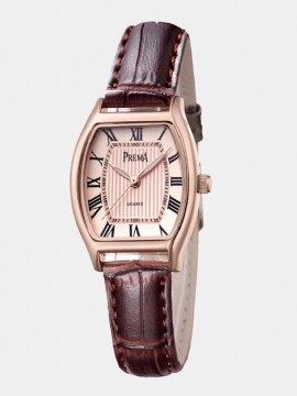 Retro Style Leather Watch Roman Number Dial Quartz For Women