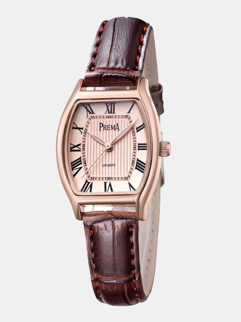 Retro Style Leather Watch Roman Number Dial Quartz For Women