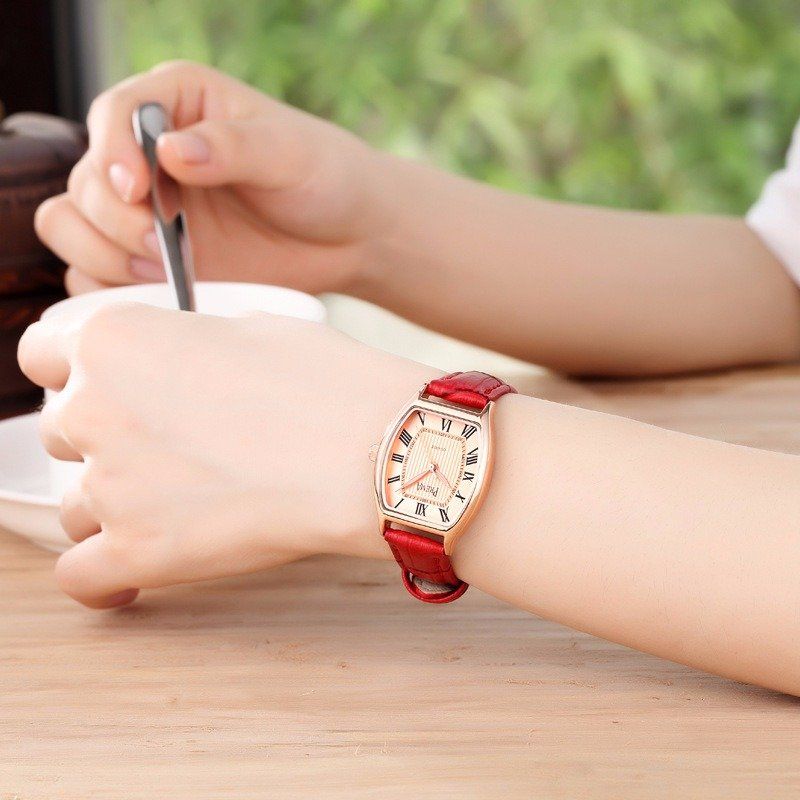 Retro Style Leather Watch Roman Number Dial Quartz For Women