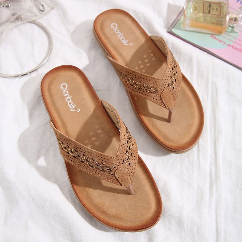 Rhinestone Clip Toe Holiday Hollow Out Flip Flops Strandtøfler