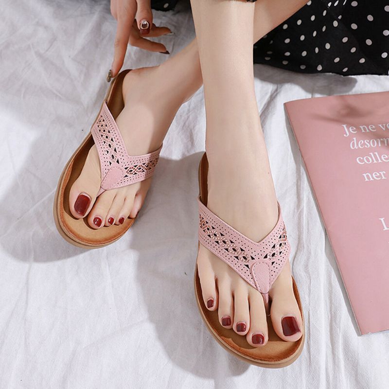 Rhinestone Clip Toe Holiday Hollow Out Flip Flops Strandtøfler