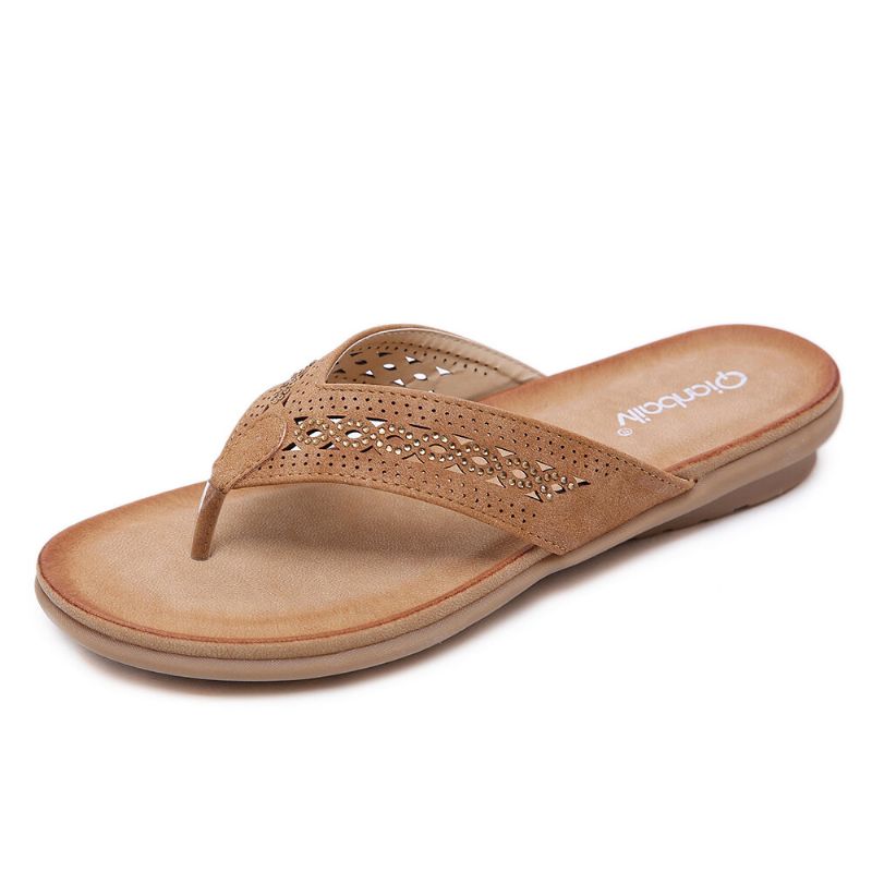 Rhinestone Clip Toe Holiday Hollow Out Flip Flops Strandtøfler