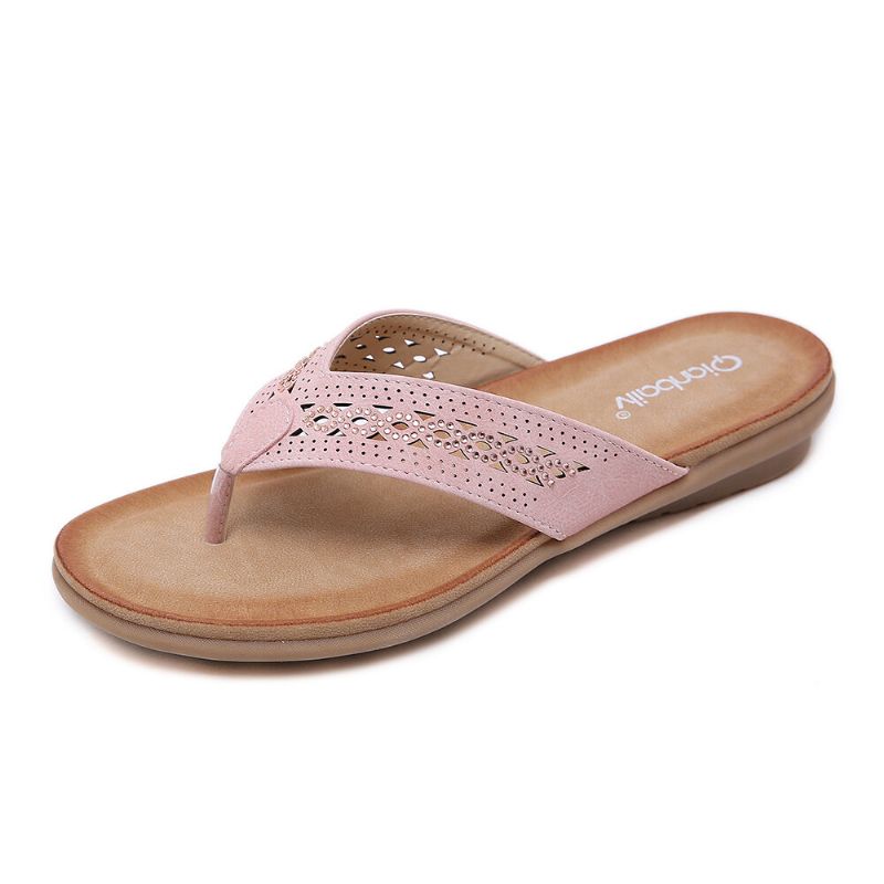 Rhinestone Clip Toe Holiday Hollow Out Flip Flops Strandtøfler