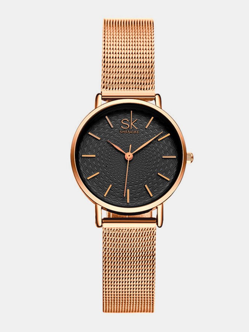 Shengke Classic Quartz Watches Ultra Tynn Vanntett Lær Rustfritt Stål Minimalist