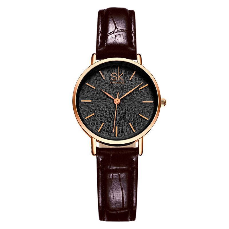 Shengke Classic Quartz Watches Ultra Tynn Vanntett Lær Rustfritt Stål Minimalist