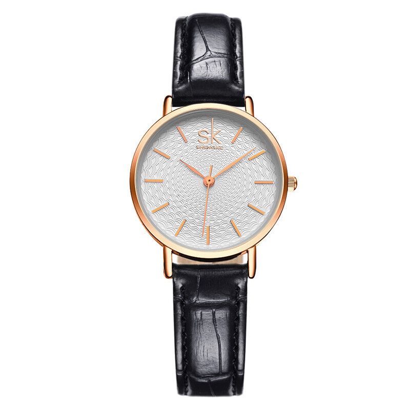 Shengke Classic Quartz Watches Ultra Tynn Vanntett Lær Rustfritt Stål Minimalist