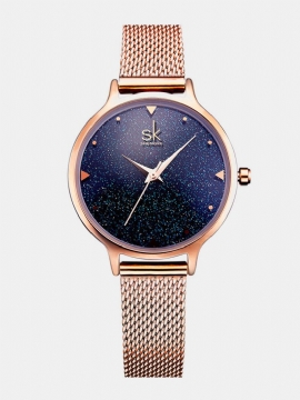 Sk Elegant Quartz Wirstwatch Rose Gold Band Vanntett Navy Blue Sky Simle Digit Watch For Women