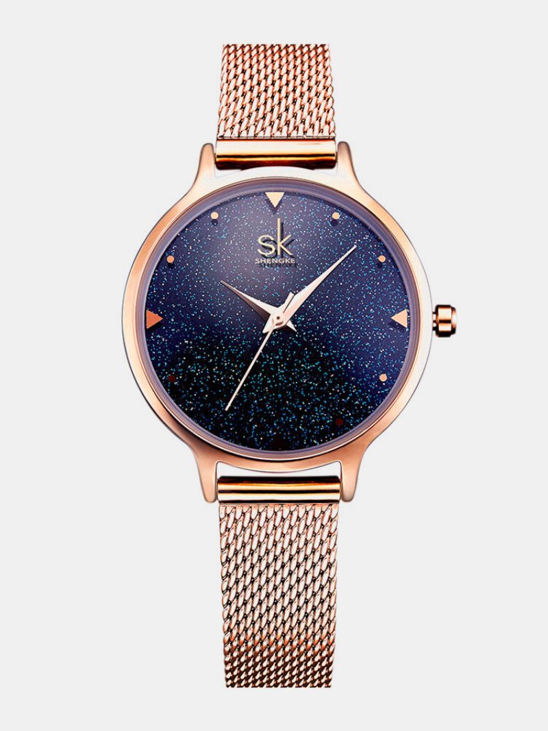 Sk Elegant Quartz Wirstwatch Rose Gold Band Vanntett Navy Blue Sky Simle Digit Watch For Women