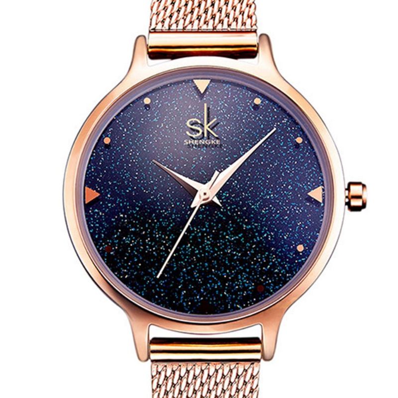 Sk Elegant Quartz Wirstwatch Rose Gold Band Vanntett Navy Blue Sky Simle Digit Watch For Women