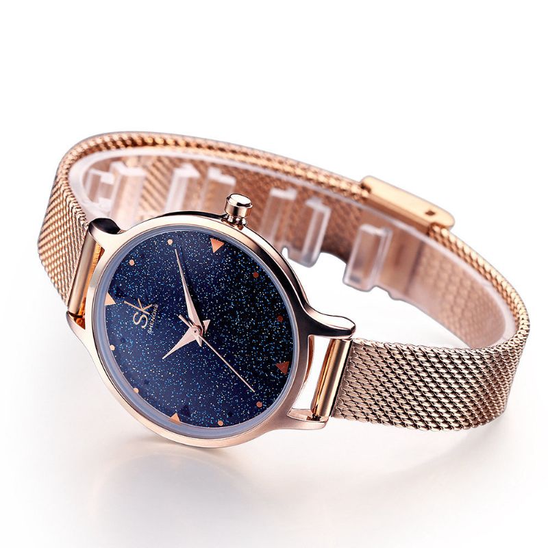 Sk Elegant Quartz Wirstwatch Rose Gold Band Vanntett Navy Blue Sky Simle Digit Watch For Women