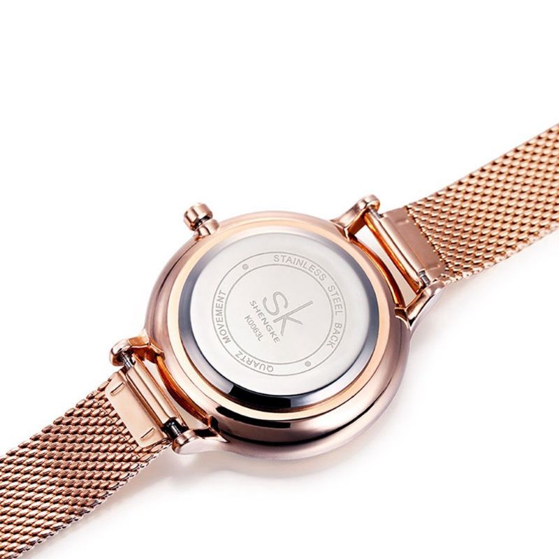 Sk Elegant Quartz Wirstwatch Rose Gold Band Vanntett Navy Blue Sky Simle Digit Watch For Women