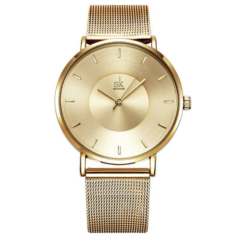 Sk Fashion Quartz Armbåndsur Rund Urskive Enkel Indikator Rustfritt Stål Strap Watch For Women