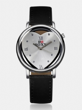 Soxy Dameklokke Hollow Alloy Heart Leather Simple Watch