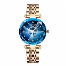 Starry Diamond Face Bright Polygonal Glass Solid Rustfritt Stål Stropp Kvinners Vanntett Watch