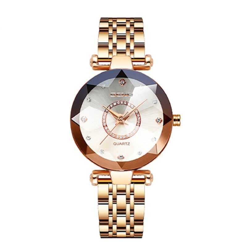 Starry Diamond Face Bright Polygonal Glass Solid Rustfritt Stål Stropp Kvinners Vanntett Watch