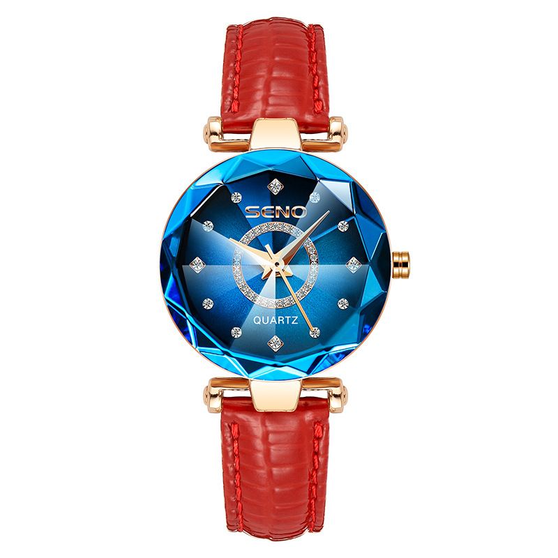 Starry Diamond Face Bright Polygonal Glass Solid Rustfritt Stål Stropp Kvinners Vanntett Watch