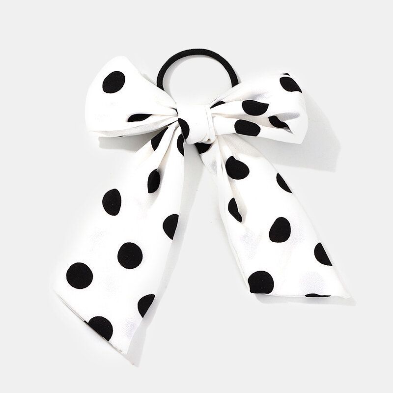 Temperament Polka Dot Chiffon Sløyfe Hår Tie Hestehale Skjerf Elastisk Hår Tau Print Bånd Hårbånd