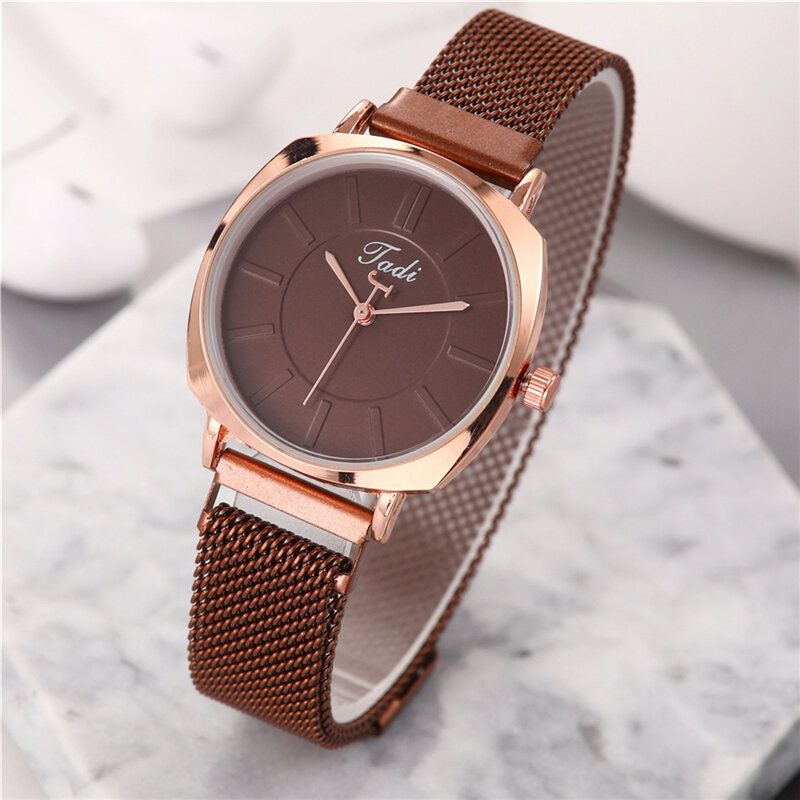 Trendy Klassisk Kvinner Armbåndsur Rose Gold Case Rund Urskive Full Alloy Quartz Klokker