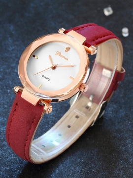 Trendy Kvarts Klokker Lærreim Lady Fashion Rose Gold Dial For Kvinner