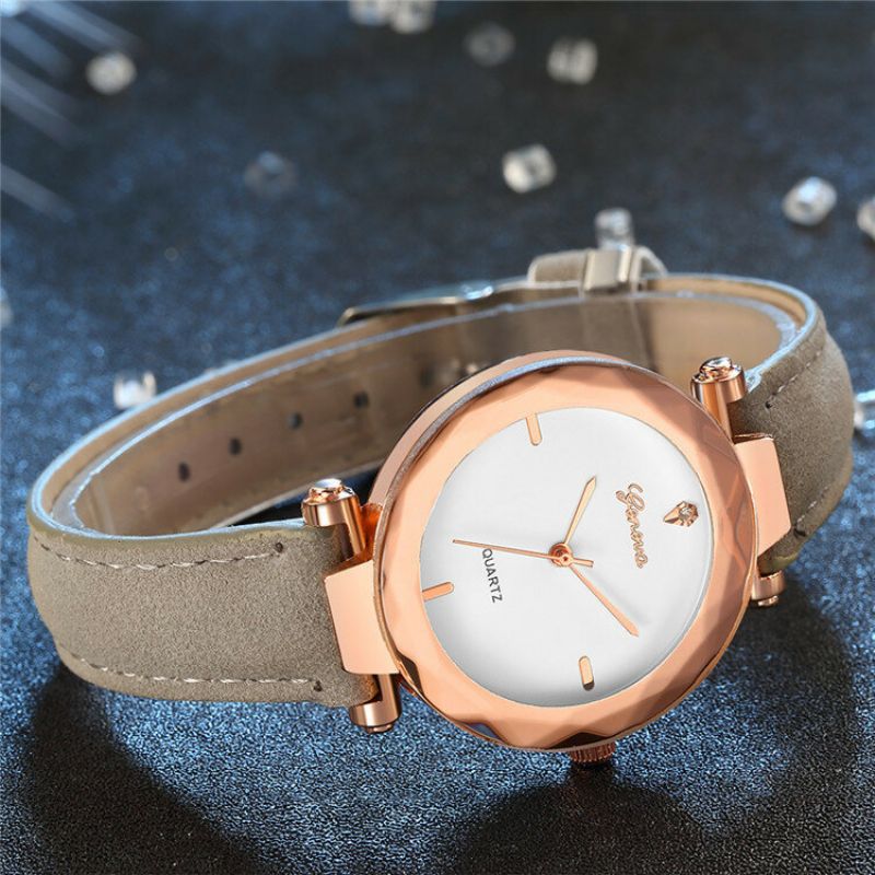 Trendy Kvarts Klokker Lærreim Lady Fashion Rose Gold Dial For Kvinner