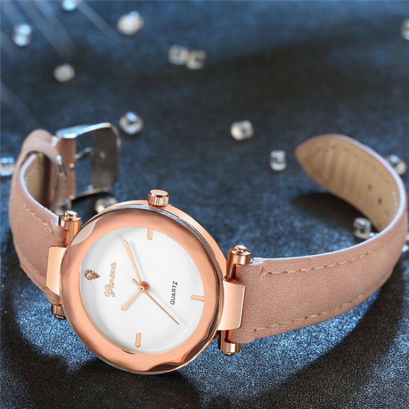 Trendy Kvarts Klokker Lærreim Lady Fashion Rose Gold Dial For Kvinner