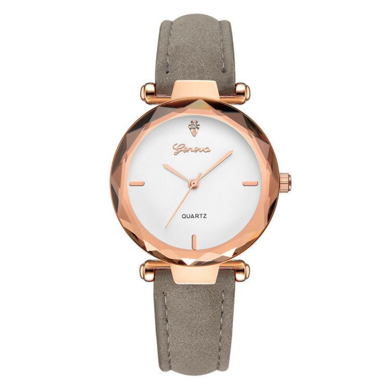 Trendy Kvarts Klokker Lærreim Lady Fashion Rose Gold Dial For Kvinner