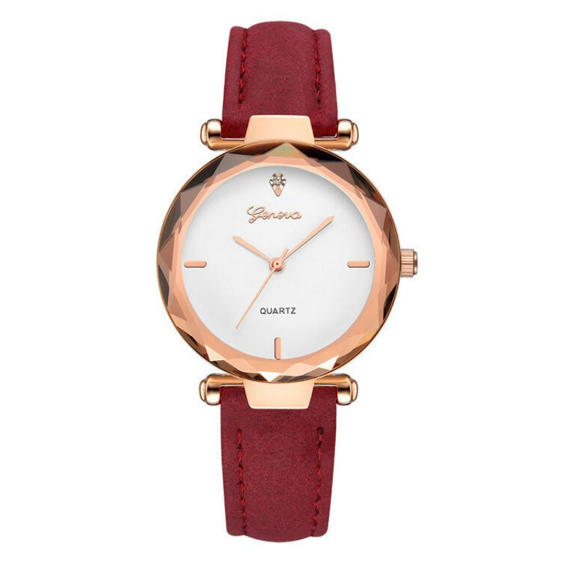 Trendy Kvarts Klokker Lærreim Lady Fashion Rose Gold Dial For Kvinner