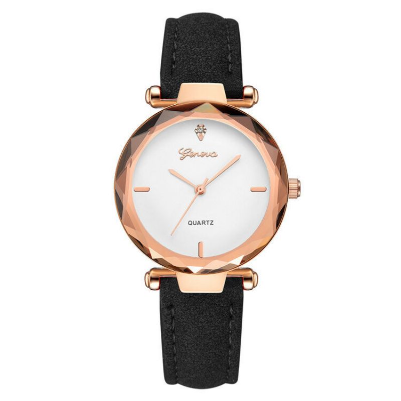 Trendy Kvarts Klokker Lærreim Lady Fashion Rose Gold Dial For Kvinner